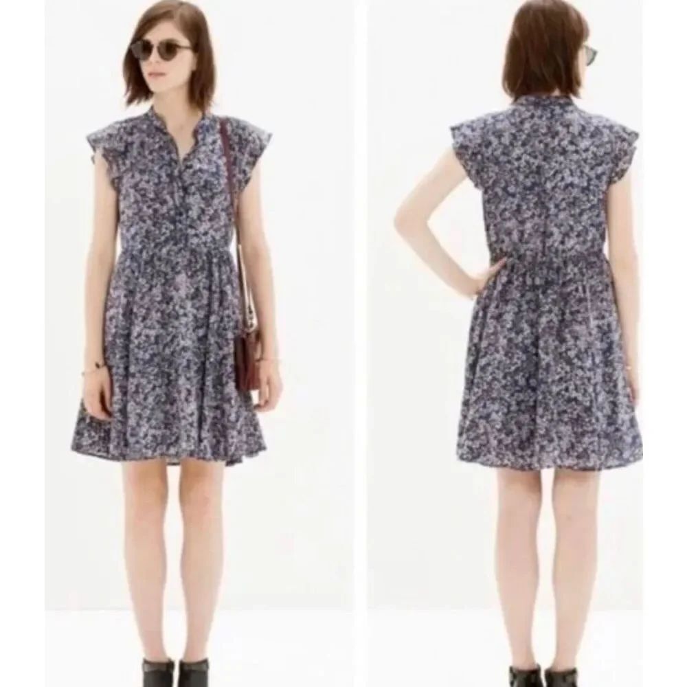 Madewell cap sleeve floral silk dress size 6